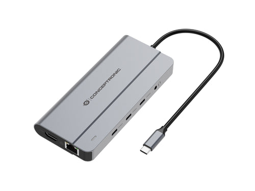 Conceptronic DONN34G 10-in-1 USB 3.2 Gen 2 MST dockingstation, HDMI 4K 60Hz, DisplayPort 8K 30Hz, GbE 1000Mbps, USB-C 10Gbps x 3, USB-A 480Mbps x 2, 3.5mm Audio, 100W USB PD