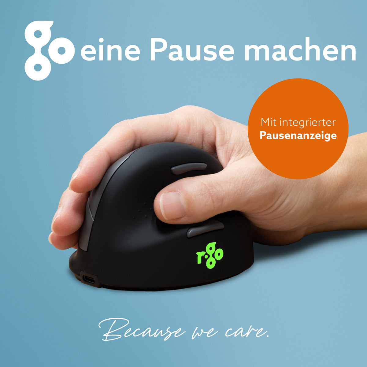 R-Go Tools Ergonomische Maus R-Go HE Break mit Pausensoftware, groß (Handlänge ≥ 185mm), für Rechtshänder, bluetooth, schwarz