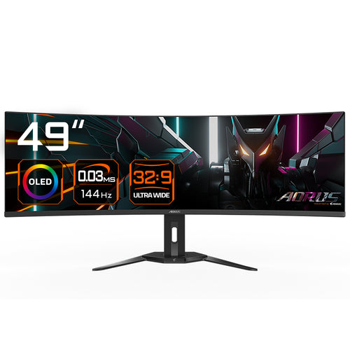 GIGABYTE Gebogener Gaming-Monitor CO49DQ OLED - 5120x1440 (DQHD), 1800R, 144Hz, 0,03ms, KVM, FreeSync Premium Pro, HDMI 2.1