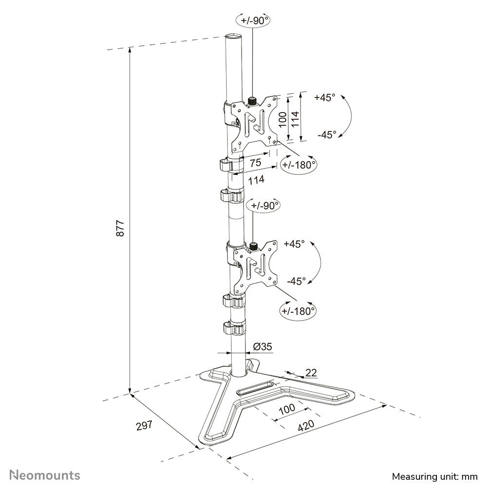 Neomounts DS45-600BL2V Monitorständer für zwei Bildschirme 10-32"