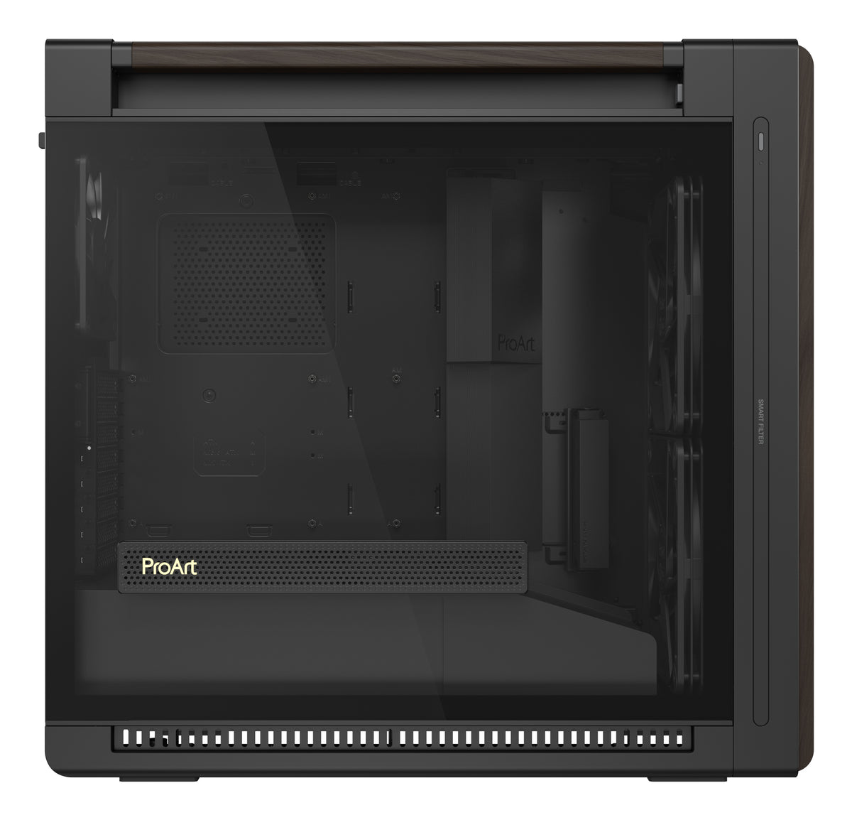 ASUS ProArt PA602 Wood Edition Modern Black - Tempered Glass Panel Midi Tower Schwarz, Holz