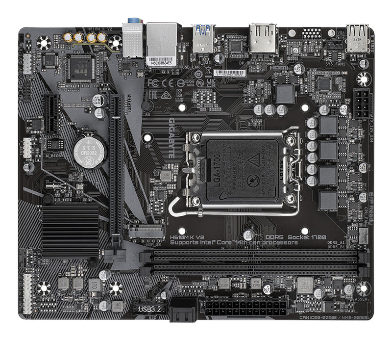 GIGABYTE H610M K V2 Mainboard – Intel Core 14. Generation CPUs, bis zu 5600 MHz DDR5, 1xPCIe 3.0 M.2, 1GbE LAN, USB 3.2 Gen 1