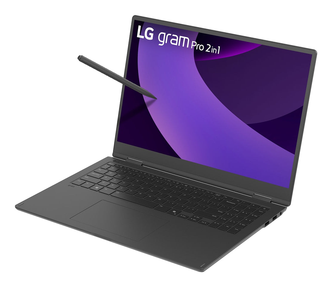 LG Gram Pro 16TB90TP Intel Core Ultra 7 255H Hybrid (2-in-1) 40,6 cm (16") Touchscreen WQXGA+ 16 GB LPDDR5x-SDRAM 1 TB SSD Wi-Fi 7 (802.11be) Windows 11 Pro Deutsch Schwarz
