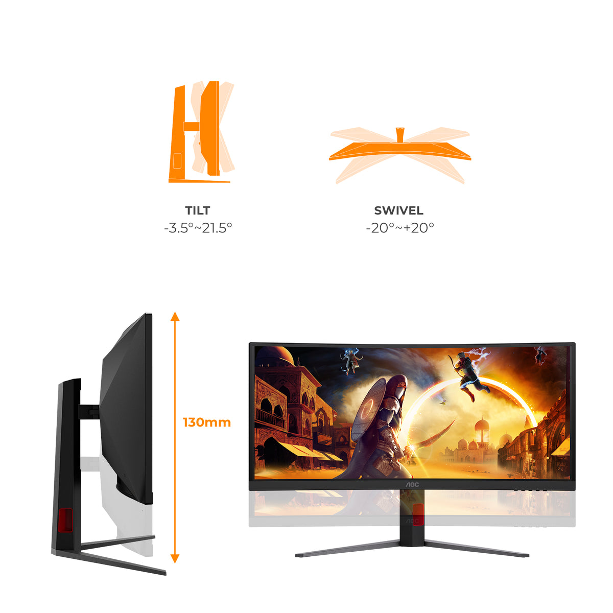 AOC G4 34'' CU34G4CA Computerbildschirm 86,4 cm (34") 3440 x 1440 Pixel Schwarz, Rot