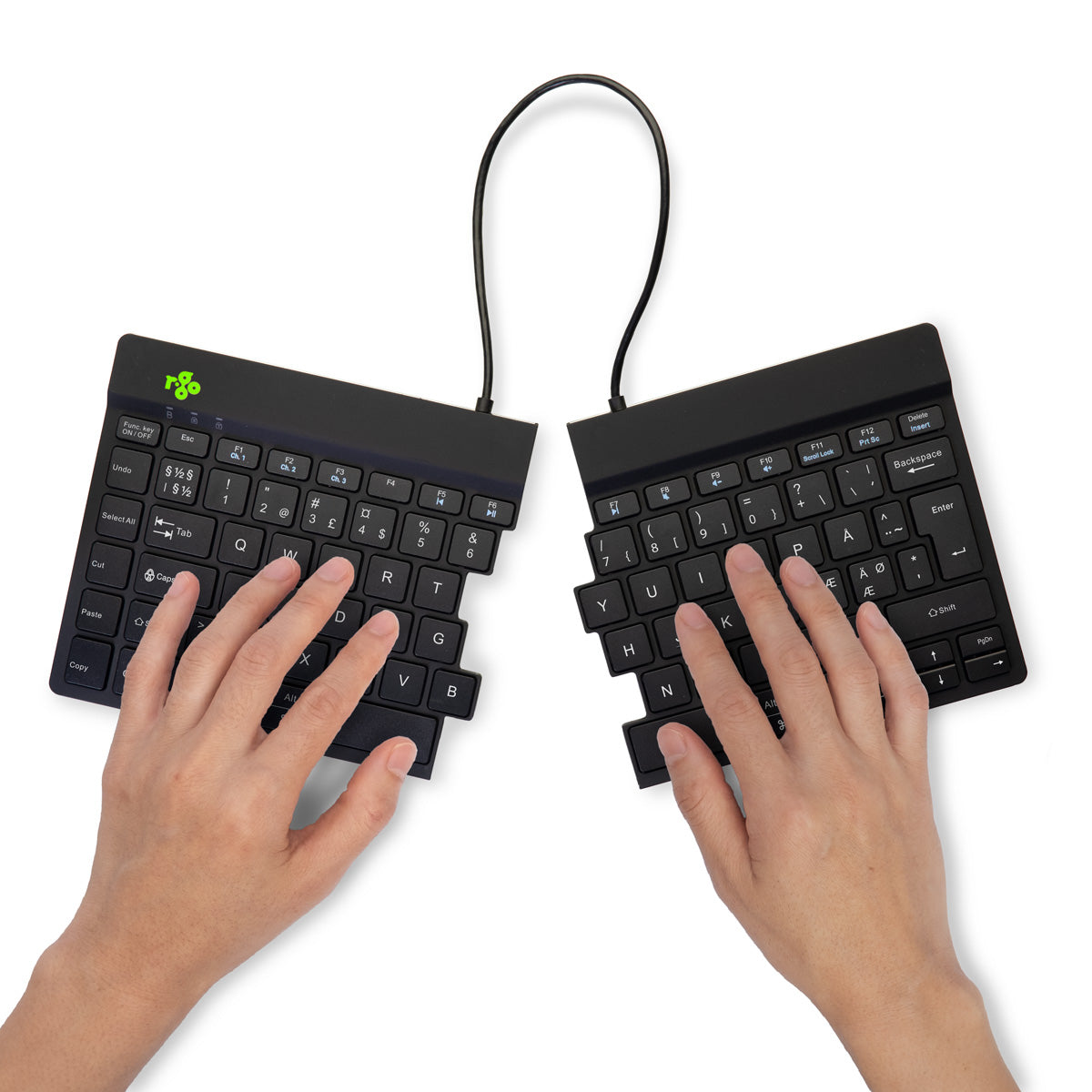 R-Go Tools Ergonomische Tastatur R-Go Split Break mit Pausensoftware, geteilte Tastatur, QWERTY (NORDIC), kabellos, schwarz