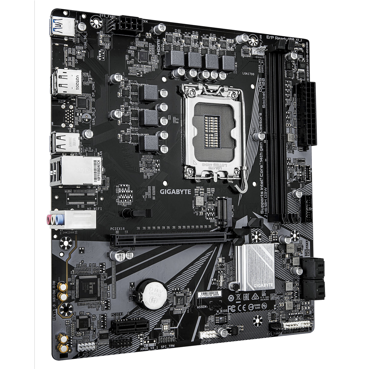 GIGABYTE H610M D3W Mainboard - Unterstützt Intel Core Prozessoren der 14. Generation, 5+1+1 Phasen VRM, bis zu 5600MHz DDR5, 1xPCIe 3.0 M.2, 1GbE LAN, USB 3.2 Gen 1