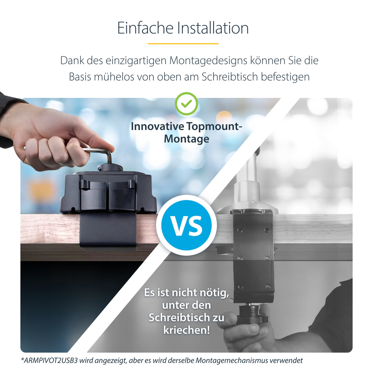 StarTech.com Tisch Monitorarm mit 2x USB 3.0 Ports, Vollbewegliche Monitorhalterung mit Federarm für VESA Monitore bis zu 34 Zoll (8kg), C-Klemme/Durchführung
