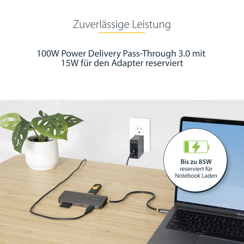 StarTech.com USB C Multiport Adapter, 4K 60Hz HDMI Anschluss, 5Gbit/s USB-A Hub, USB C auf HDMI, 100W PD, GbE, SD/MicroSD, 30cm Kabel, Reiseadapter, Thunderbolt 3 Dockingstation