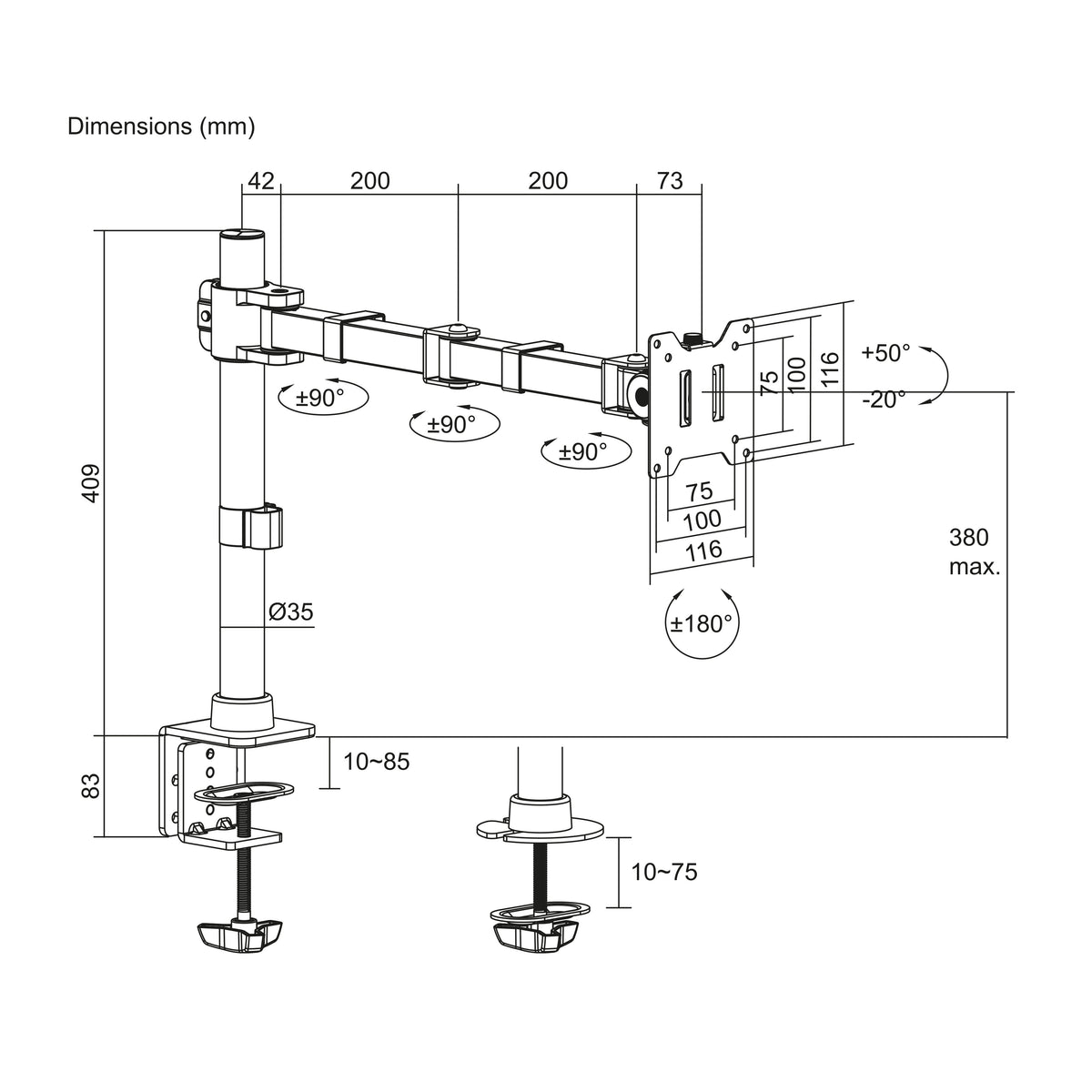 ACT Monitor-Tischhalterung, 1 Bildschirm bis zu 32" und 12 kg