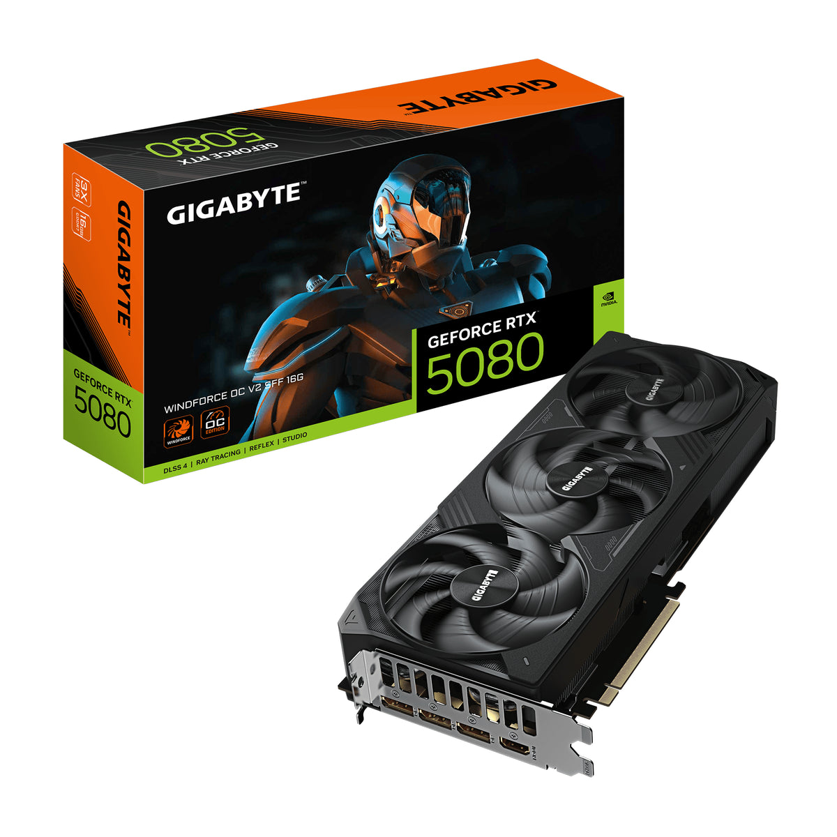 GIGABYTE GeForce RTX 5080 WINDFORCE OC SFF 16G – Grafikkarte, 16GB GDDR7, 256bit, PCI-E 5.0, 2670MHz Core Clock, 3 × DP 2.1b, 1 × HDMI 2.1b, DLSS 4, GV-N5080WF3OCV2-16GD