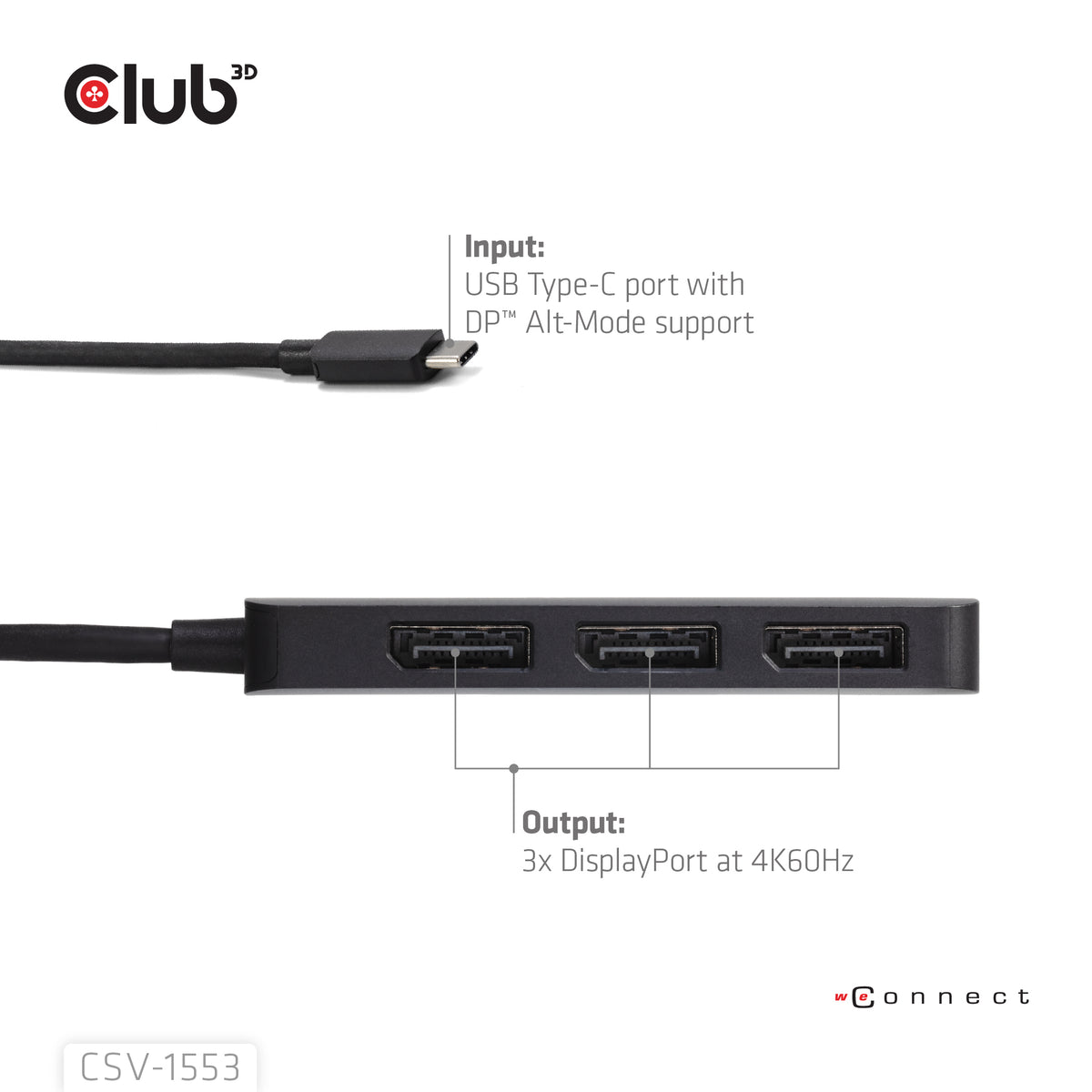 CLUB3D USB-C® to Triple DisplayPort™ MST Hub 4K60Hz
