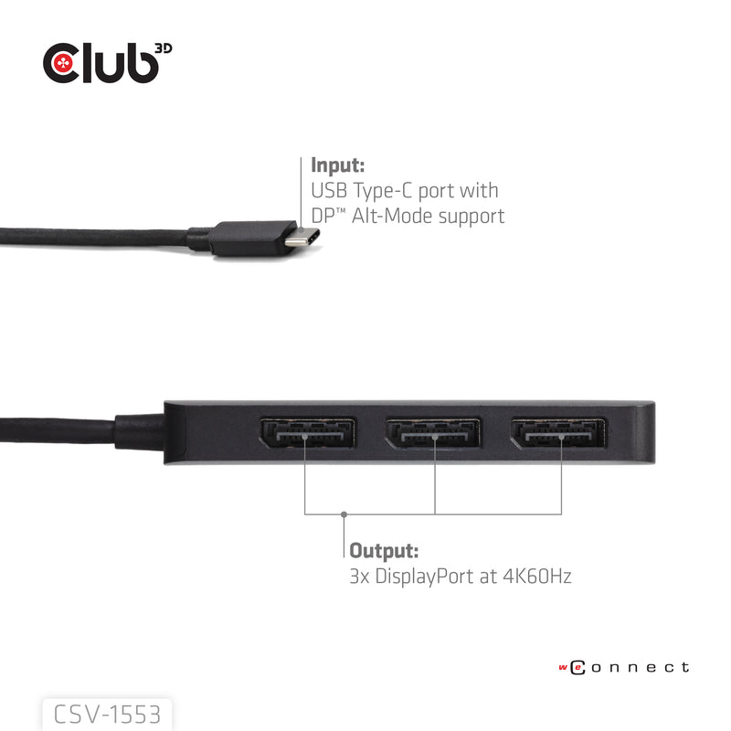 CLUB3D USB-C® to Triple DisplayPort™ MST Hub 4K60Hz