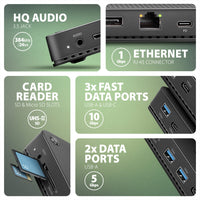 Axagon HMC-U4 USB4 dock, 3x USB-A, 2x USB-C, HDMI & DP 8K/30Hz, RJ-45, SD/mSD, audio, PD 100W