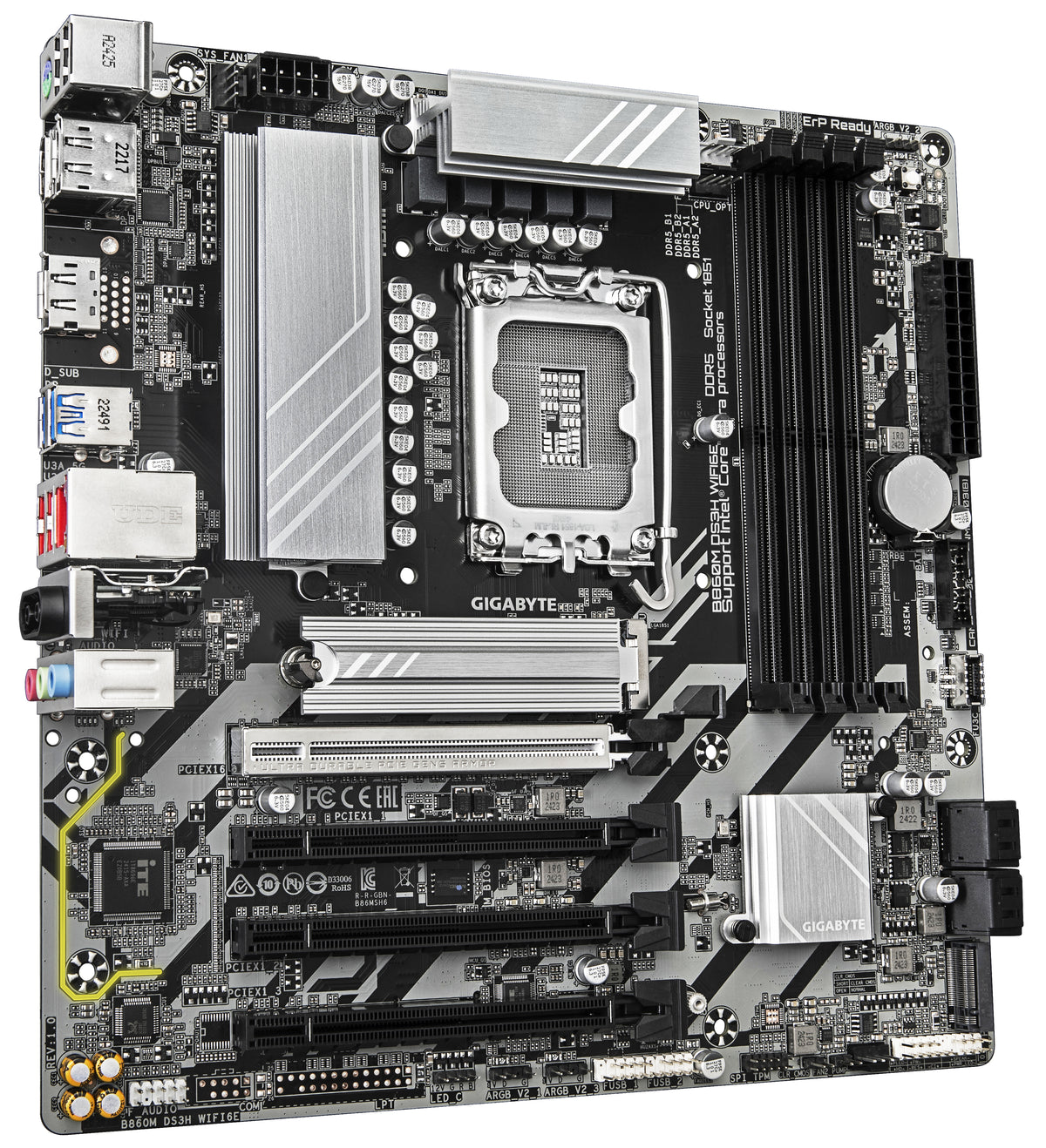 GIGABYTE B860M DS3H WIFI6E Mainboard - Intel Core Ultra CPUs, 5+1+2+1 Phasen VRM, bis zu 9066MHz DDR5, 1xPCIe 5.0 + 1xPCIe 4.0 M.2, 2,5 GbE LAN, WIFI 6E, USB 3.2 Gen 2