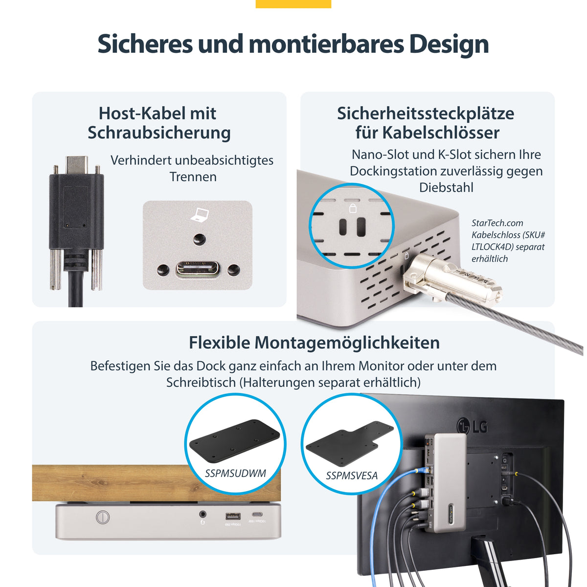 StarTech.com USB-C-Dockingstation(USB4), Dreifach 4K60Hz-Monitore DisplayPort oder HDMI, 100W Laptop-Ladung, 2,5GbE, Notebook Dock, Thunderbolt 4, Nicht für macOS, Treiberlos