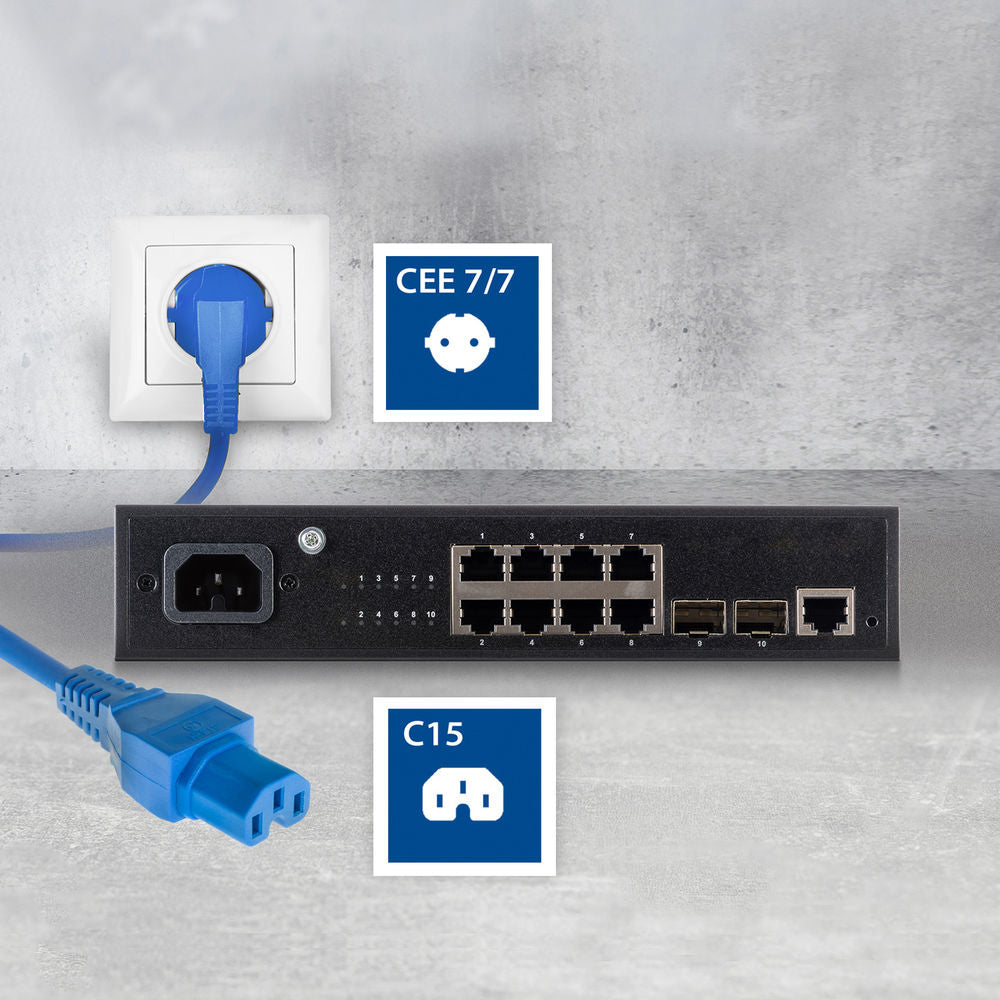 ACT Stromkabel Netzstecker CEE 7/7 Stecker (abgewinkelt) - C15 blau 1.5 m