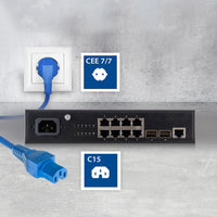ACT Stromkabel Netzstecker CEE 7/7 Stecker (abgewinkelt) - C15 blau 1.5 m