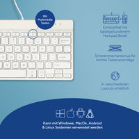 R-Go Tools Ergonomische Tastatur R-Go Compact Break, kompakte Tastatur mit Pausensoftware, QWERTY (US), Kabelgebunden, Weiß