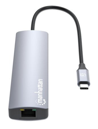 Manhattan 153966 laptop-dockingstation & portreplikator Kabelgebunden USB 3.2 Gen 2 (3.1 Gen 2) Type-C Silber