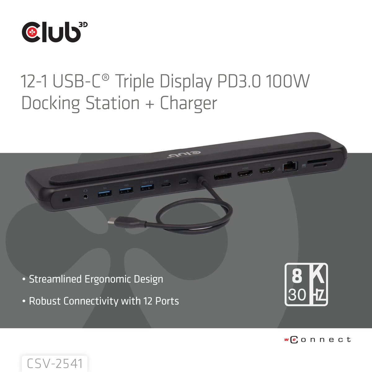 CLUB3D CSV-2541 laptop-dockingstation & portreplikator Andocken USB 3.2 Gen 1 (3.1 Gen 1) Type-C Schwarz