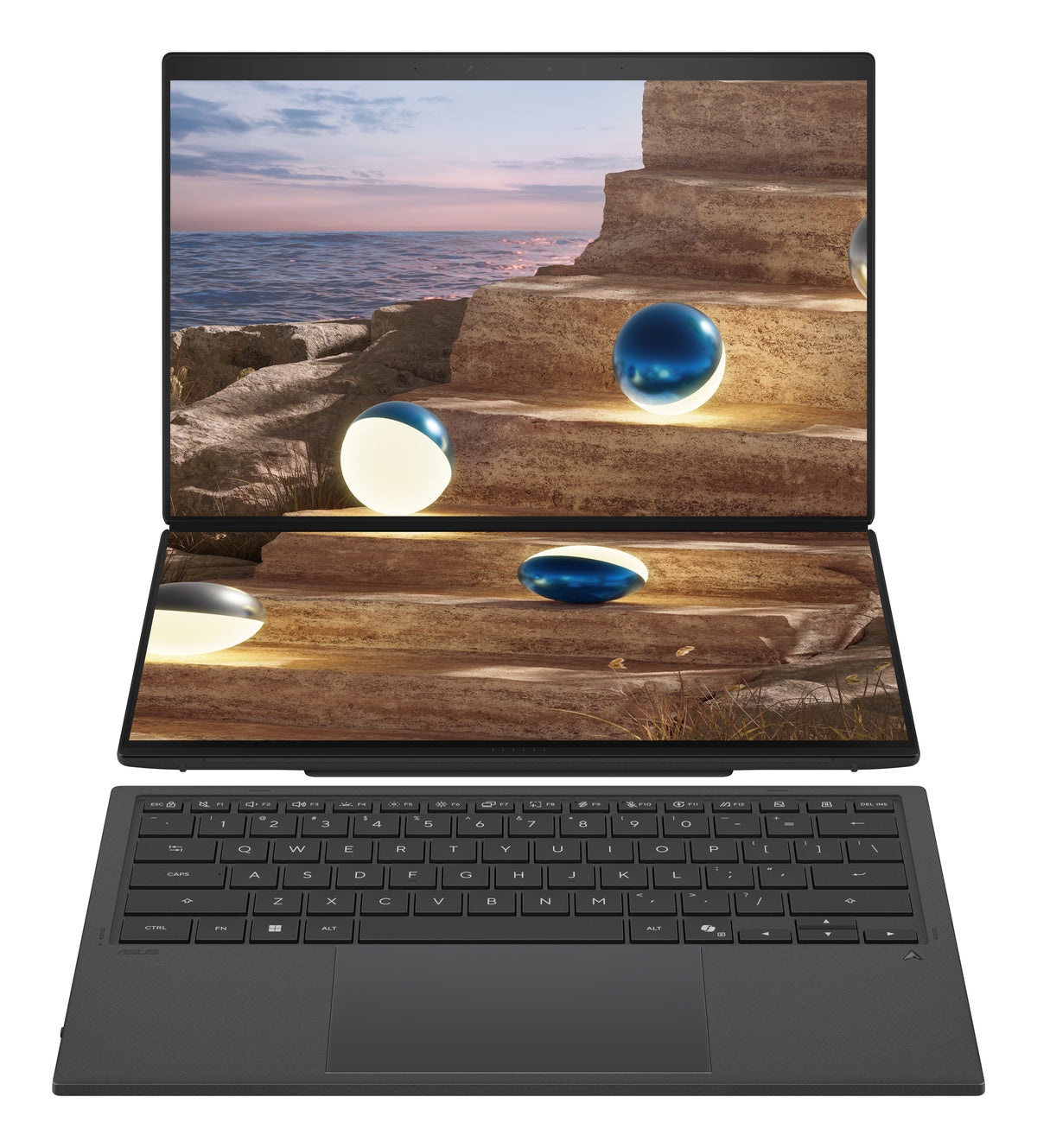 ASUS Zenbook Duo UX8407AA-SN605W Copilot+ PC Intel Core Ultra 9 386H Laptop 35,6 cm (14") Touchscreen 3K 32 GB LPDDR5x-SDRAM 1 TB SSD Wi-Fi 7 (802.11be) Windows 11 Home Grau