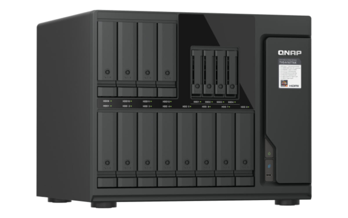 QNAP TVS-H1677AX-R5-16G NAS & Speicherserver Tower AMD Ryzen™ 5 16 GB DDR5 0 TB QuTS hero Schwarz