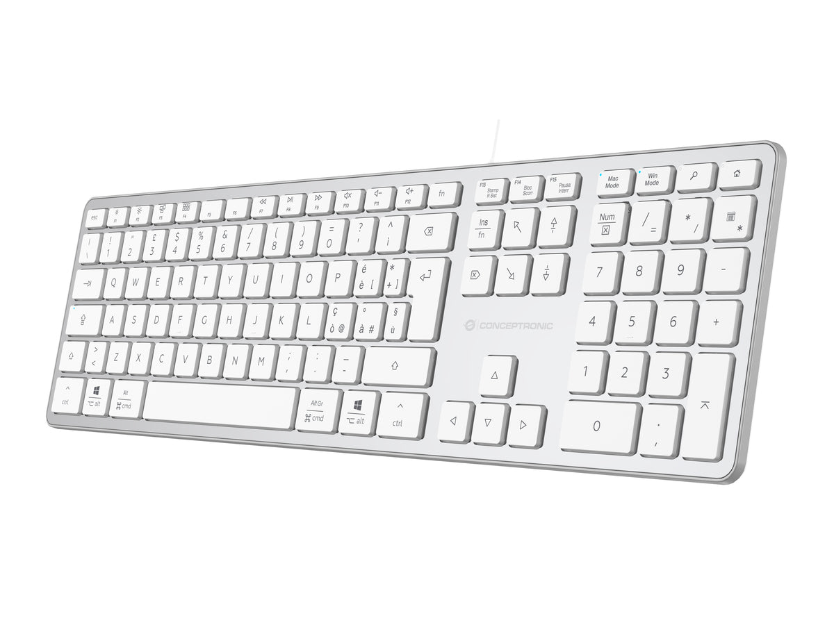 Conceptronic KAYNE02WIT USB Slim-Tastatur, QWERTY Italienisch, kompatibel mit Windows und macOS