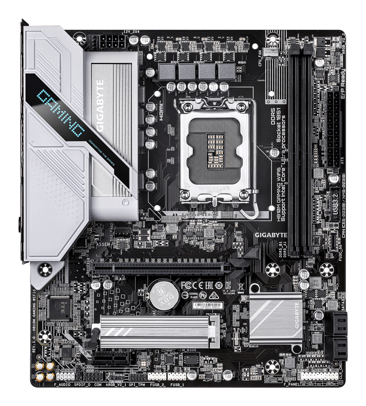 GIGABYTE H810M GAMING WIFI6 Mainboard – Intel Core Ultra (Serie 2) CPUs, 4+1+2 Phasen VRM, bis zu 6400 MHz DDR5, 1xPCIe 4.0 M.2, 2.5GbE LAN, WIFI 6, USB 3.2 Gen 1