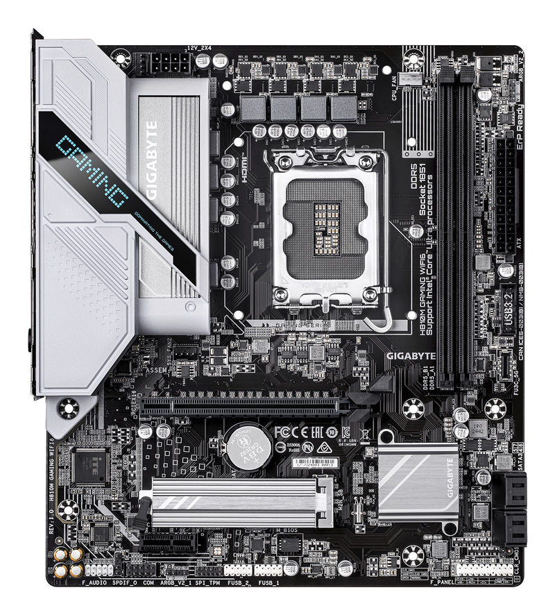 GIGABYTE H810M GAMING WIFI6 Mainboard – Intel Core Ultra (Serie 2) CPUs, 4+1+2 Phasen VRM, bis zu 6400 MHz DDR5, 1xPCIe 4.0 M.2, 2.5GbE LAN, WIFI 6, USB 3.2 Gen 1
