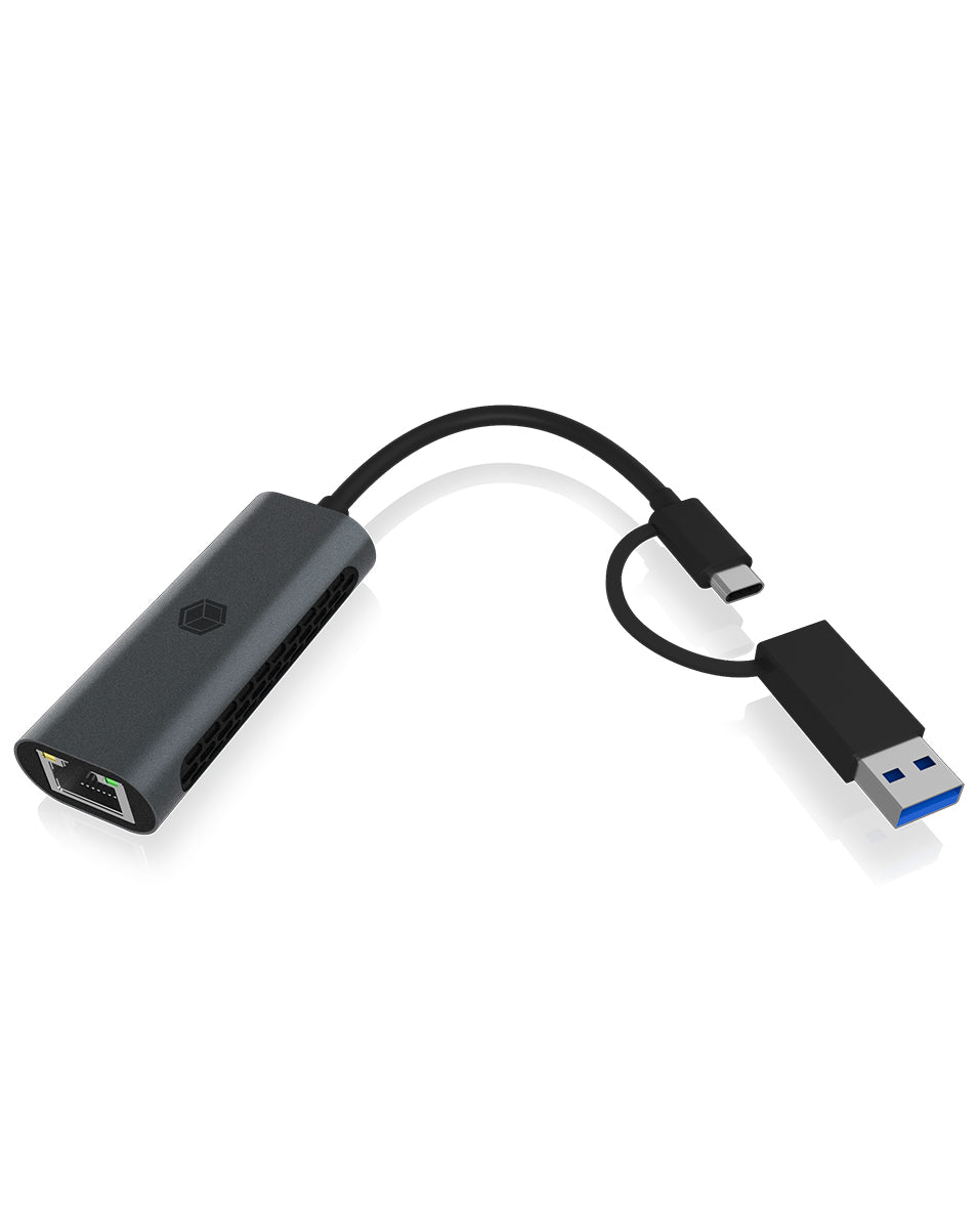 ICY BOX IB-LAN301-C3, USB 3.2 Gen 1 Type-C®/Type-A to 2.5 Gigabit Ethernet LAN Adapter, Anthracite