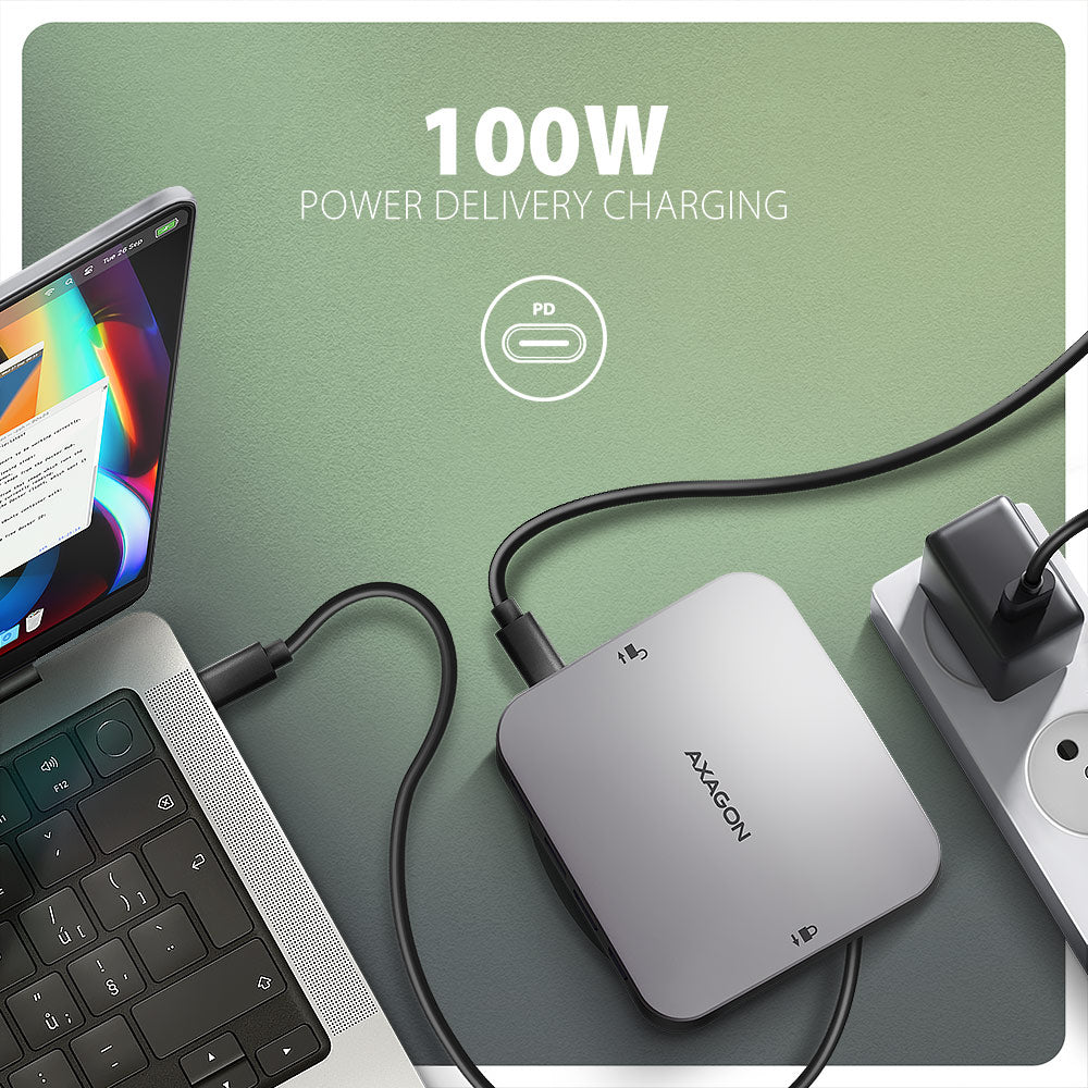 Axagon HMC-UFO USB-C Hub M.2 SATA/NVMe 1 Gbit/s Ethernet 384 kHz Audio Kabelgebunden USB 3.2 Gen 2 (3.1 Gen 2) Type-C Schwarz
