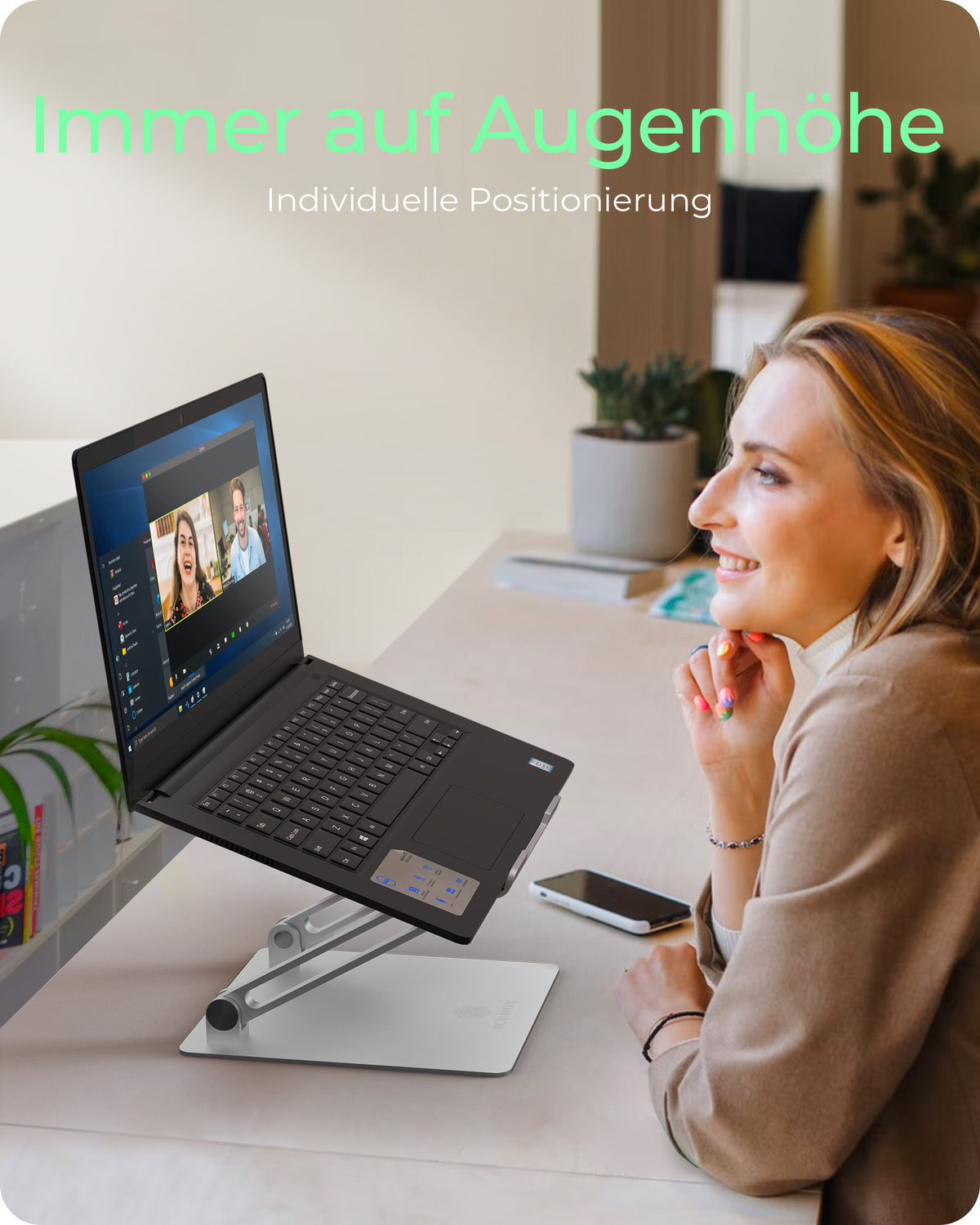 ICY BOX IB-NH300, Notebookhalter höhenverstellbar, Aluminium, für Notebooks bis 17" (43 cm)
