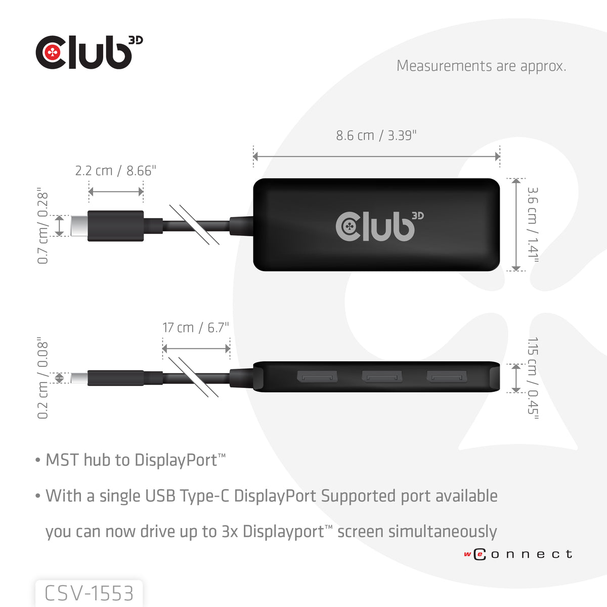 CLUB3D USB-C® to Triple DisplayPort™ MST Hub 4K60Hz