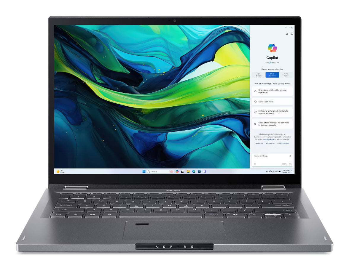 Acer Aspire Spin 14 ASP14-52MTN-73G8 Intel Core Ultra 7 155U Hybrid (2-in-1) 35,6 cm (14") Touchscreen WUXGA 16 GB LPDDR5x-SDRAM 1 TB SSD Wi-Fi 6E (802.11ax) Windows 11 Home Grau