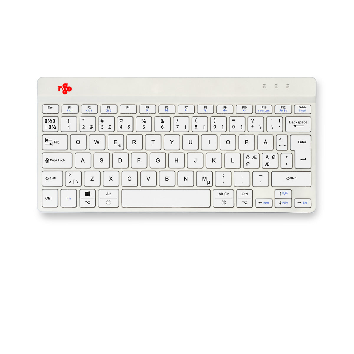 R-Go Tools Ergonomische Tastatur R-Go Compact Break, kompakte Tastatur mit Pausensoftware, QWERTY (NORDIC), Bluetooth, Weiß