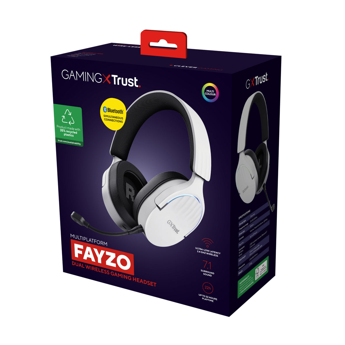 Trust GXT 491W FAYZO Kopfhörer Verkabelt & Kabellos Kopfband Gaming USB Typ-C Bluetooth Schwarz, Weiß