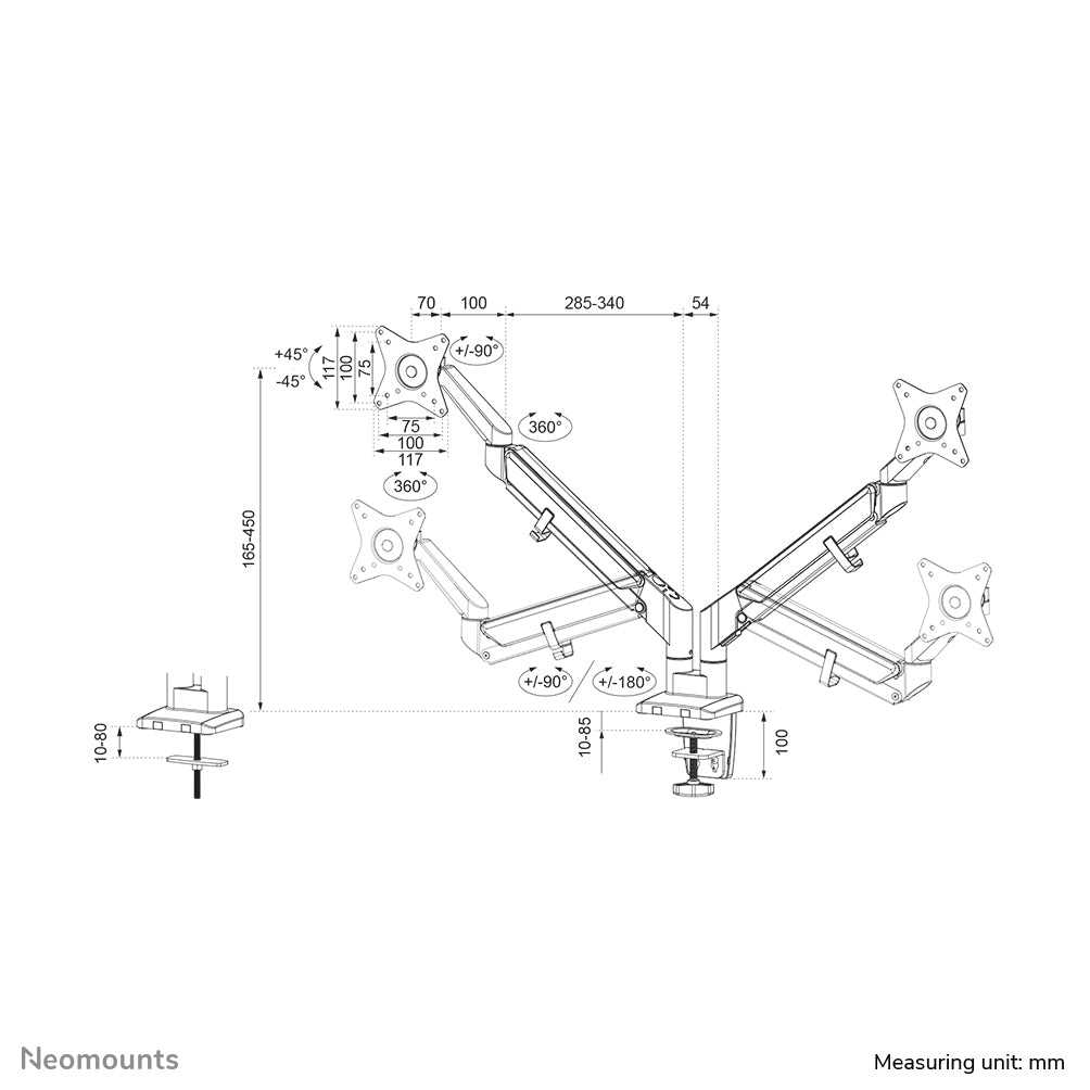 Neomounts DS70-810BL2 Monitorarm 17-32" - Gasfeder - platzsparend - 180°-Stopp