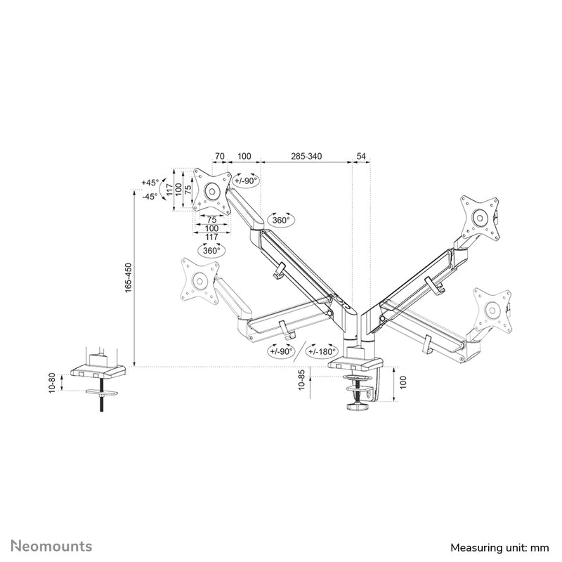 Neomounts DS70-810BL2 Monitorarm 17-32" - Gasfeder - platzsparend - 180°-Stopp