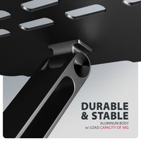 Axagon STND-LQB HQ-Ständer aus Aluminium für Laptops der Größe 10"–17.3". Verstellbare Höhe und Winkel. Schwarze Version.