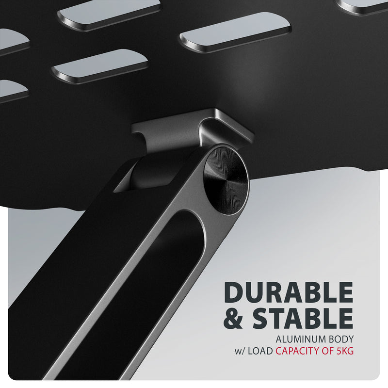 Axagon STND-LQB HQ-Ständer aus Aluminium für Laptops der Größe 10"–17.3". Verstellbare Höhe und Winkel. Schwarze Version.