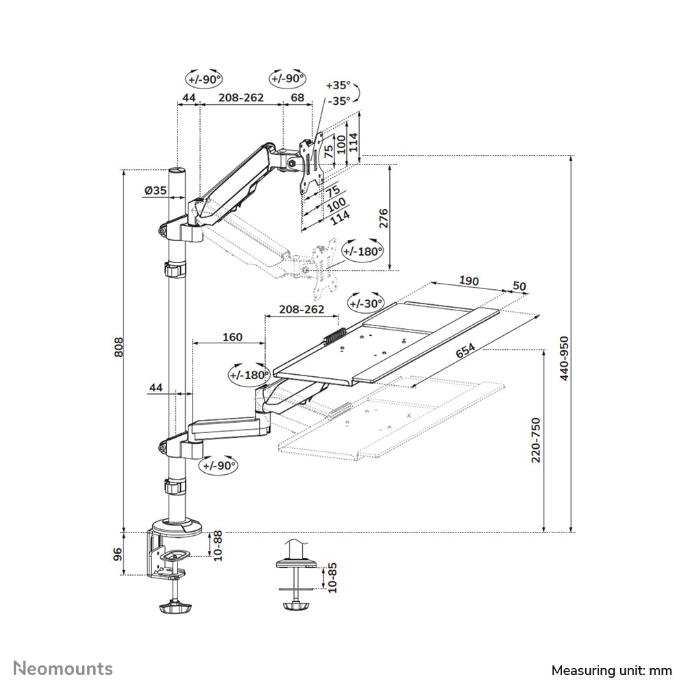 Neomounts DS90-325BL1 Sitz-Steh-Arbeitsplatz Tischmontage 17-32" - Gasfeder