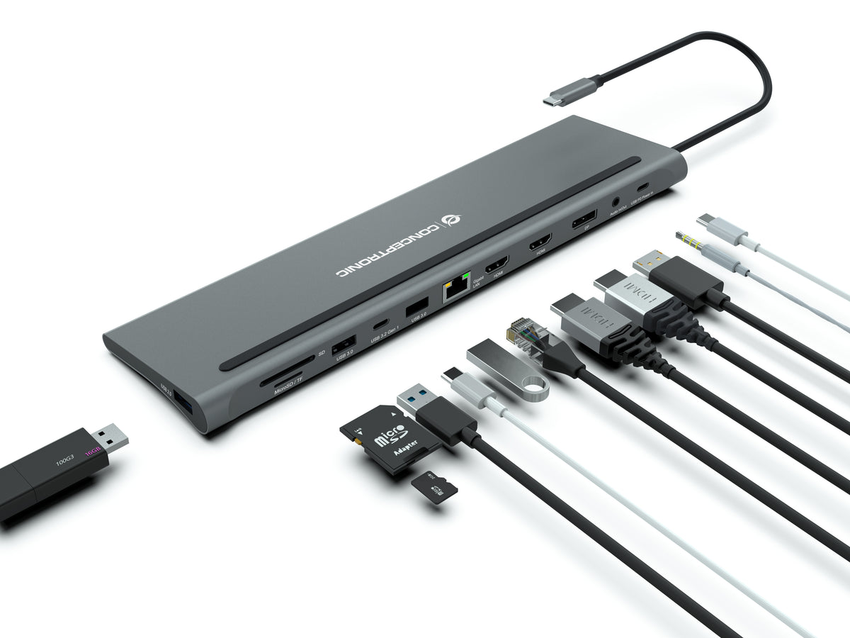 Conceptronic DONN17G laptop-dockingstation & portreplikator Kabelgebunden USB 3.2 Gen 1 (3.1 Gen 1) Type-C Grau