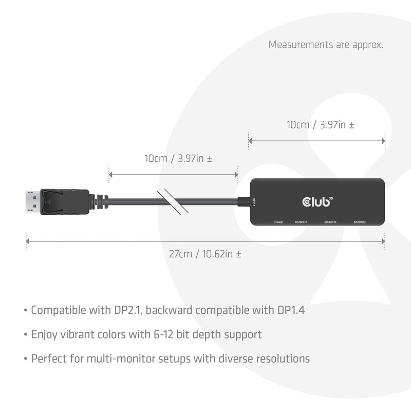 CLUB3D DisplayPort™ to Triple HDMI™ 8K60Hz Hub