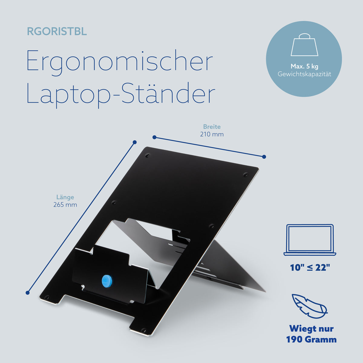 R-Go Tools Laptopständer R-Go Riser Flexible, ergonomisch, faltbarer und einstellbarer Laptopständer, Schwarz