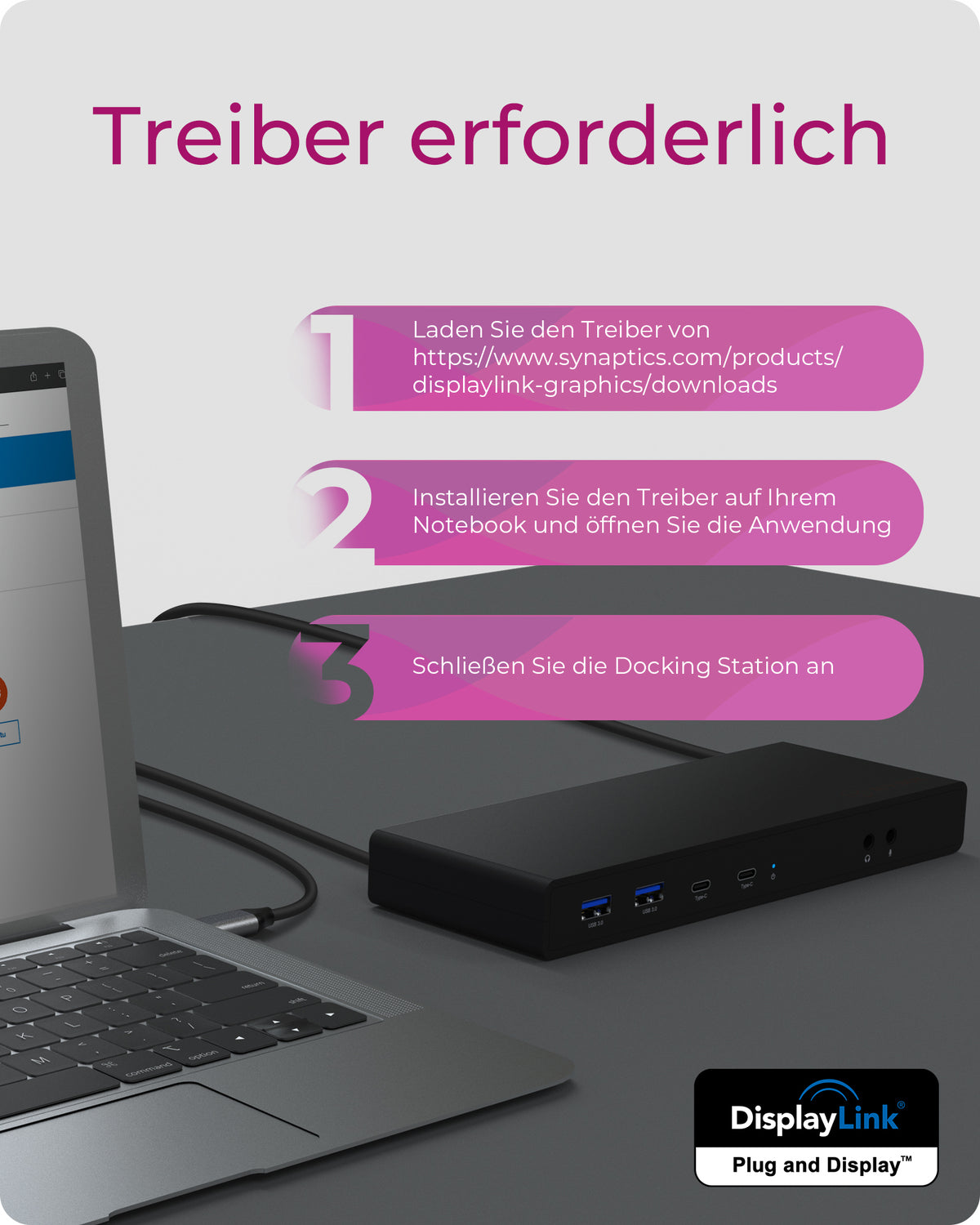 ICY BOX IB-DK2245AC, DisplayLink™, 2x DisplayPort™ oder 2x HDMI® Schnittstelle bis zu 4096x2160@60 Hz