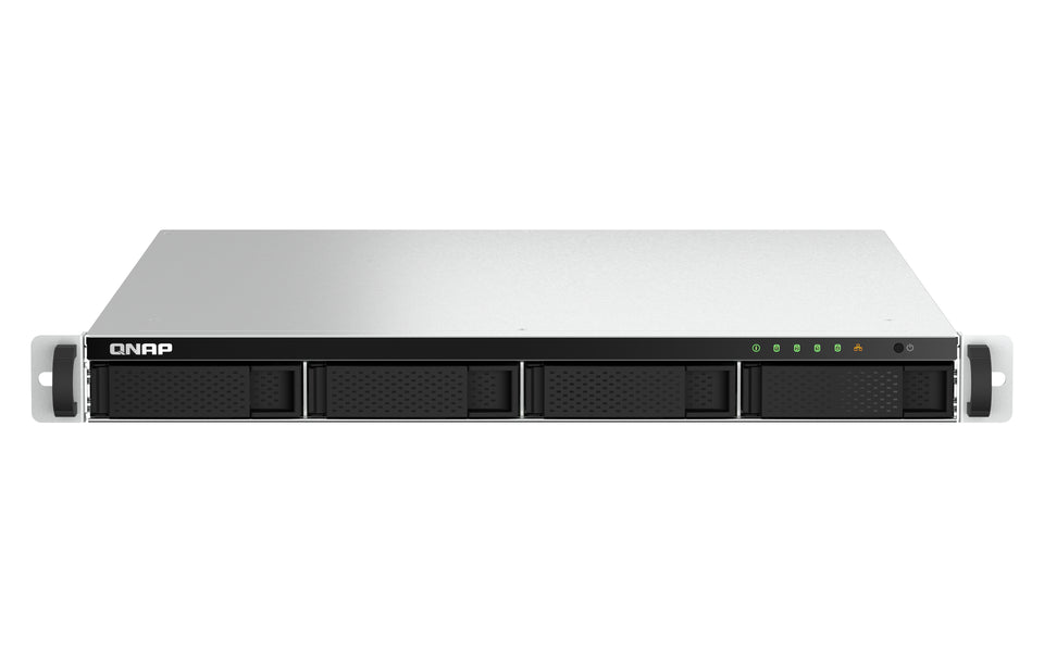 QNAP TS-464U-RP NAS Rack (1U) Intel® Celeron® N5095 8 GB DDR4 0 TB QNAP Turbo System Aluminium, Schwarz
