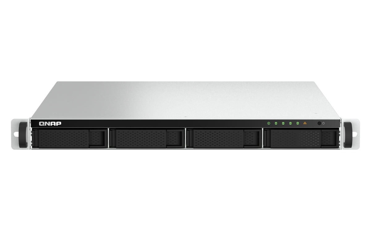QNAP TS-464U NAS Rack (1U) Intel® Celeron® N5095 8 GB DDR4 0 TB QNAP Turbo System Aluminium, Schwarz