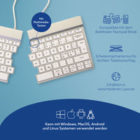 R-Go Tools Ergonomische Tastatur R-Go Split Break mit Pausensoftware, geteilte Tastatur, QWERTY (NORDIC), kabellos, weiß