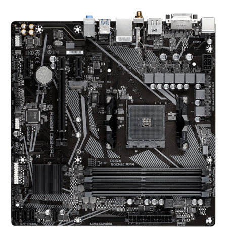 GIGABYTE A520M DS3H AC Mainboard - AMD Ryzen 5000 Serie CPUs, 5+3 Phasen VRM, bis zu 4733 MHz DDR5 (OC), 1xPCIe 3.0 M.2, GbE LAN, WIFI 5, USB 3.2 Gen 1