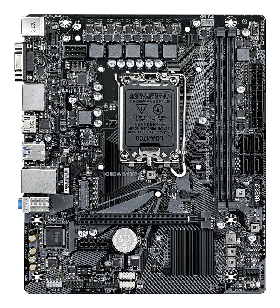 GIGABYTE H610M S2H V3 DDR4 Mainboard - Unterstützt Intel Core Prozessoren 14th CPUs, 4+1+1 Hybrid Digital VRM, up to 3200MHz DDR4, 1xPCIe 3.0 M.2, GbE LAN , USB 3.2 Gen 1